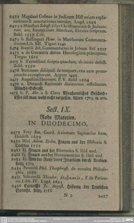 Sect. IX. Rohe Materien. In Duodecimo