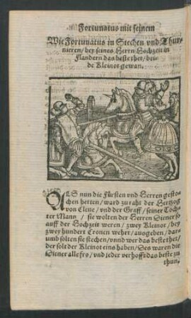 Wie Fortunatus in Stechen und Thurnieren/ bey seines Herrn Hochzeit in Flandern das beste thet/ beide Kleinot gewan.