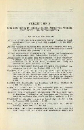 Verzeichnis Der Von Lenin In Diesem Bande Zitierten Werke, Zeitungen Und Zeitschriften