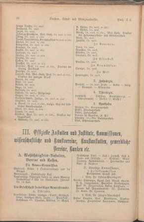 A. Wohlthätigkeits-Anstalten, Vereine und Kassen.