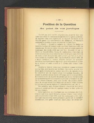 Position de la Question. Au point de vue juridique.
