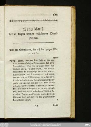Verzeichniß der in diesem Bande enthaltenen Streitschriften.