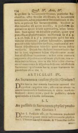 Articulus IV. An Sacramenta causent physice Gratiam?