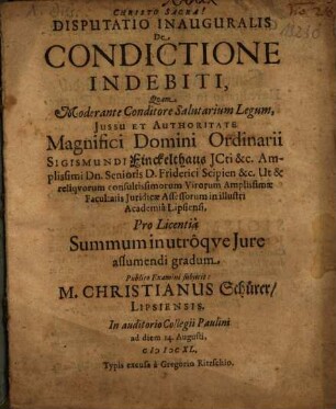 Disputatio Inauguralis De Condictione Indebiti