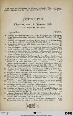 Erster Tag: Dienstag, den 19. Oktober 1943, Beginn 14 Uhr (Nr. 1-204)
