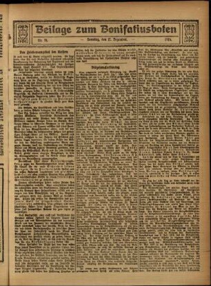 Zweite Ausgabe vom Sonntag, den 17. Dezember 1916.