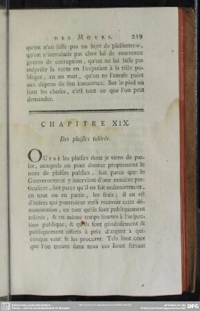 Chapitre XIX. Des plaisirs tolérés