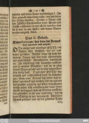 Das II. Gebeth. Eines Patienten, bey dem die Kranckheit zunimmt und anhält.