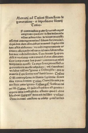 Mercurii ad Tatium filium suum de generatione et impositione silentii Tatius.