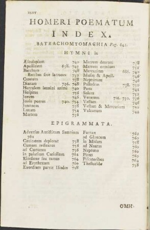 Homeri Poematum Index.