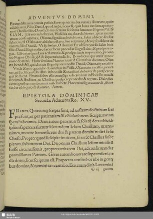 Epistola Dominicae Secundae Aduentus Ro. XV.
