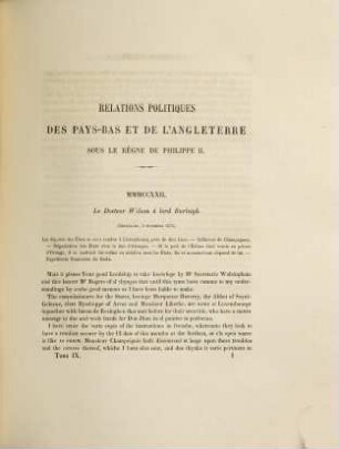 Relations politiques des Pays-Bas et de l'Angleterre sous le règne de Philippe II, 9