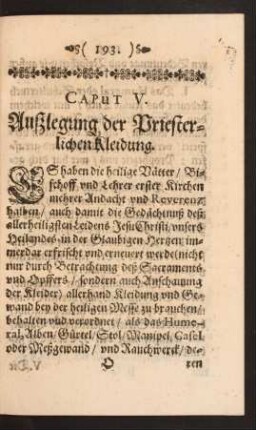 Caput V. Außlegung der Priesterlichen Kleidung.