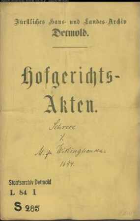 Schreve, Mag. Reinhard zu Oldendorf gegen Hans Bernd Meier zu Wistinghausen - Schuldforderung