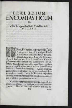 Praeludium Encomiasticum Ab Antiquissimae Familiae Gloria.