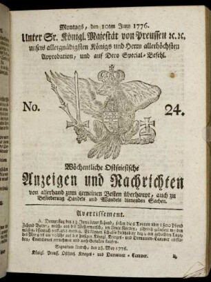 No. 24. Montags, den 10ten Juny 1776.