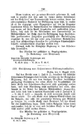 Errichtung von Lehrerinnen-Bildungsanstalten : [D. Oeffentliches Volksschulwesen]