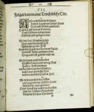 VII. Folget davon eine Trochäische Ode.