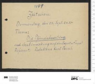 Ankündigung einer einzelnen Veranstaltung 1949