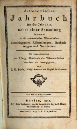 Astronomisches Jahrbuch. 1814, 1814 (1811)