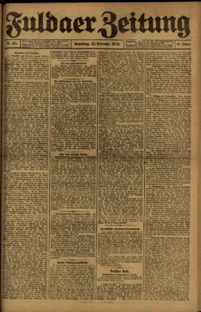 Erste Ausgabe vom Samstag, den 21. Februar 1920.