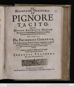 Disputatio Ordinaria De Pignore Tacito