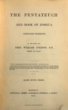 The Pentateuch and book of Joshua : critically examined, 1
