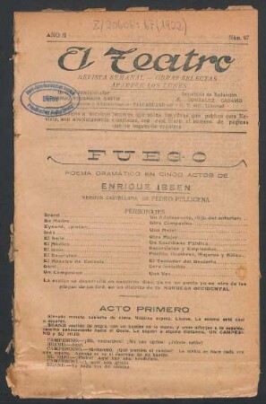 1922006700: Fuego : poema dramático en cinco actos