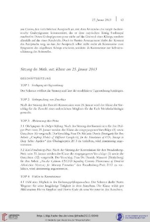 Sitzung der Math.-nat. Klasse am 25. Januar 2013