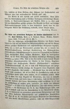 465-468 [Rezension] Clemen, Carl, Die Reste der primitiven Religion im ältesten Christentum