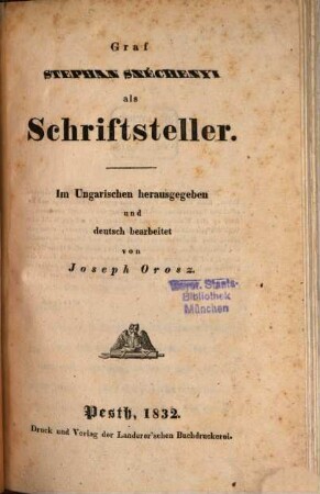 Graf Stefan Szechenyi als Schriftsteller