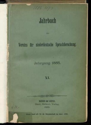 11.1885: Jahrbuch des Vereins für Niederdeutsche Sprachforschung