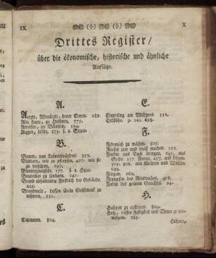 Drittes Register, über die ökonomische, historische und ähnliche Aufsätze.
