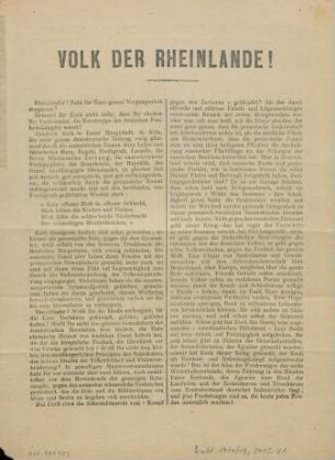 Volk der Rheinlande! : Rheinländer! Habt Ihr Eure grosse Vergangenheit vergessen?