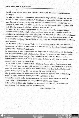 Neues Verhalten zu Ausländern