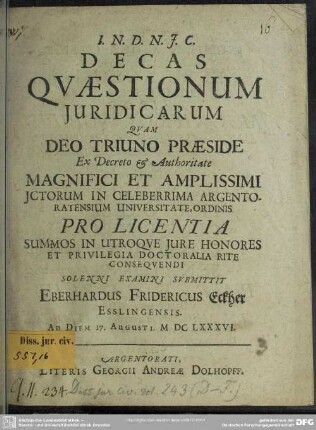 Decas quaestionum juridicarum