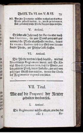 VII. Titul. Wie auf die Propreté der Reuter gehalten werden soll.