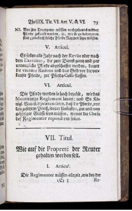 VII. Titul. Wie auf die Propreté der Reuter gehalten werden soll.