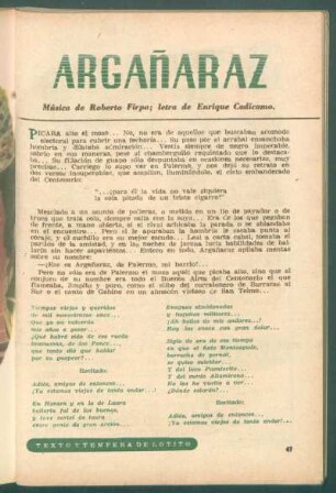 "Argañaraz" : Música de Roberto Firpo, letra de Enrique Cadícamo