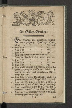 An Silber-Geräthe: