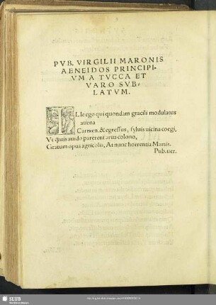 Pub. Virgilii Maronis Aeneidos Principium A Tucca Et Varo Sublatum