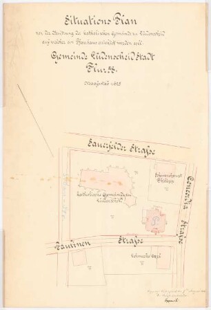 Erweiterung der St. Joseph und Medardus-Kirche, Lüdenscheid: Lageplan 1:625 (gezeichnet von Appauski)
