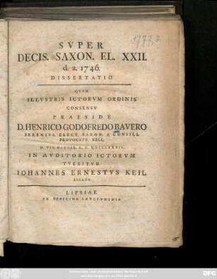 Svper Decis. Saxon. El. XXII. d. a. 1746 : Dissertatio