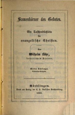 Samenkörner des Gebetes : ein Taschenbüchlein für evangelische Christen