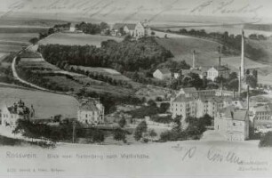 Postkarte mit Ansicht der Stadt Roßwein. Blick vom Hartenberg nach Wettinhöhe