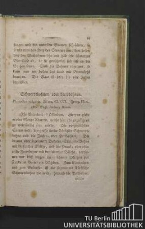 Schwerdtbohnen, oder Vitsbohnen. Phaseolus vulgaris. Linn. Cl. XVI. Franz. haricot. Engl. Ridney bean.