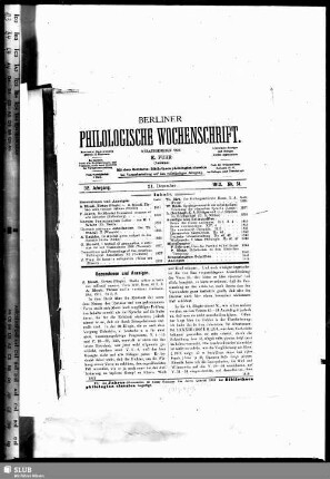 Berliner Philologische Wochenschrift, No. 51. 21. Dezember 1912.