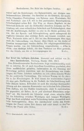 417 [Rezension] Bardenhewer, Otto, Der Brief des Heiligen Jakobus
