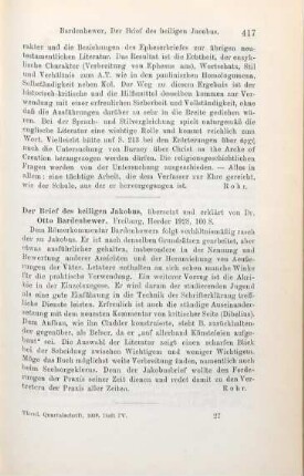 417 [Rezension] Bardenhewer, Otto, Der Brief des Heiligen Jakobus