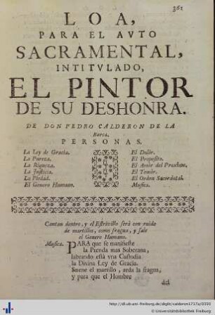 Loa para el Auto Sacramental El Pintor de su Deshonra.